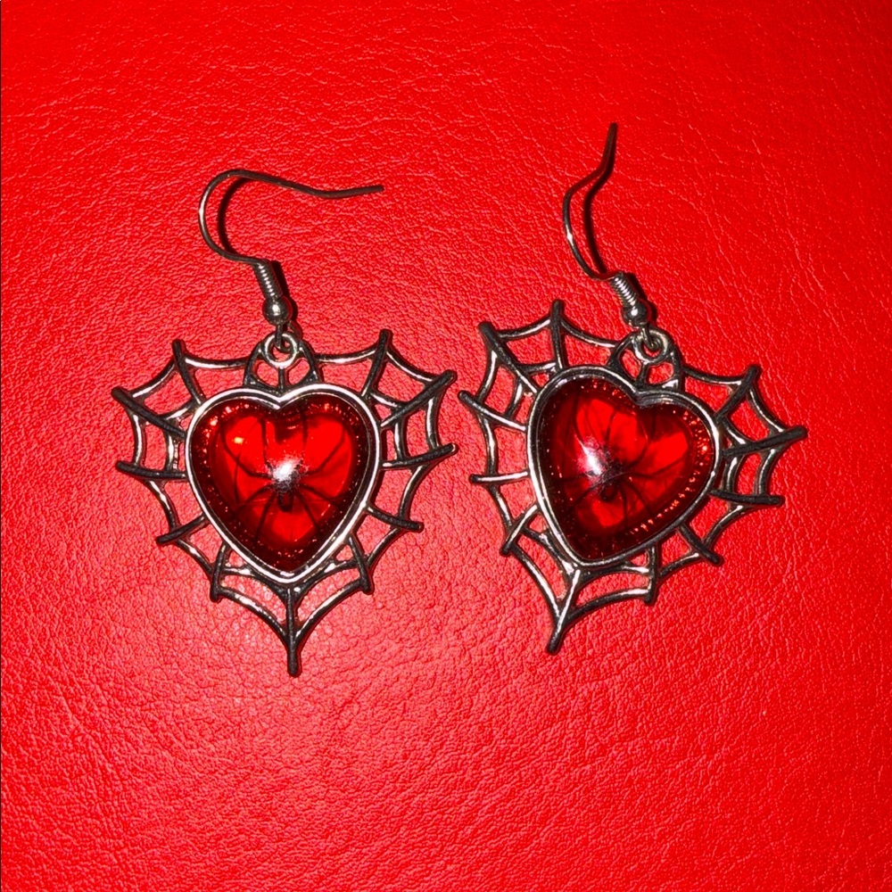 Heart-Shaped Spider Web Earrings